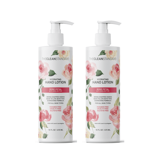 Moisturizing Hand Lotion for Dry Skin and Moisturizer with Shea Butter, Rose Flower Oil | Hydrating Non Greasy Hand Cream for Women and Men by THE CLEAN STANDARD | 2 Bottle Set x 16 fl oz with Lotion Pump Hand Lotion LOS ANGELES BRANDS