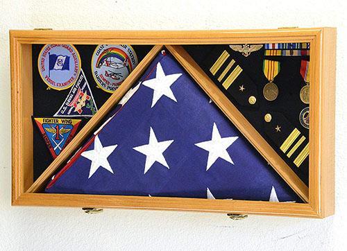 Large Flag & Medals Military Pins Patches Insignia Holds up to 3x5 Flag with oak finish material, Large Flag & Medals Military Pins Patches Insignia Holds up, The Military Gift Store, Large Military Memorial Flag