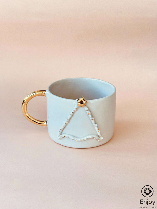 Handmade Christmas Tree Mug With Gold Handle 10 oz, Coffee & Hot Cocoa Mug, Christmas Gift Ideas, Secret Santa Gift, Christmas Stocking Stuffer