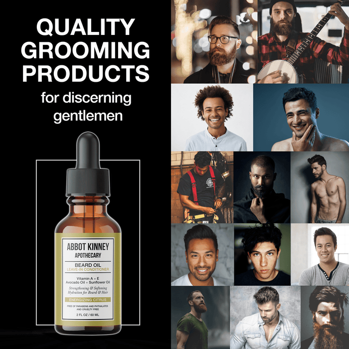 Softening Beard and Mustache Oil, Strengthens and Conditions, Energizing Citrus, 2oz by Abbot Kinney Apothecary Men's Grooming Los Angeles Brands