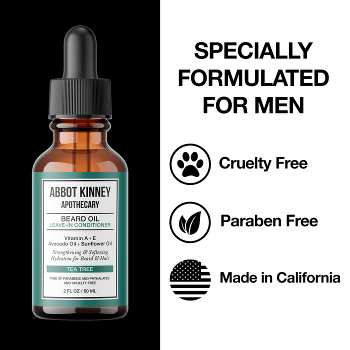 Softening Beard and Mustache Oil, Strengthens and Conditions, Tea Tree, 2 oz by Abbot Kinney Apothecary Men's Grooming Los Angeles Brands