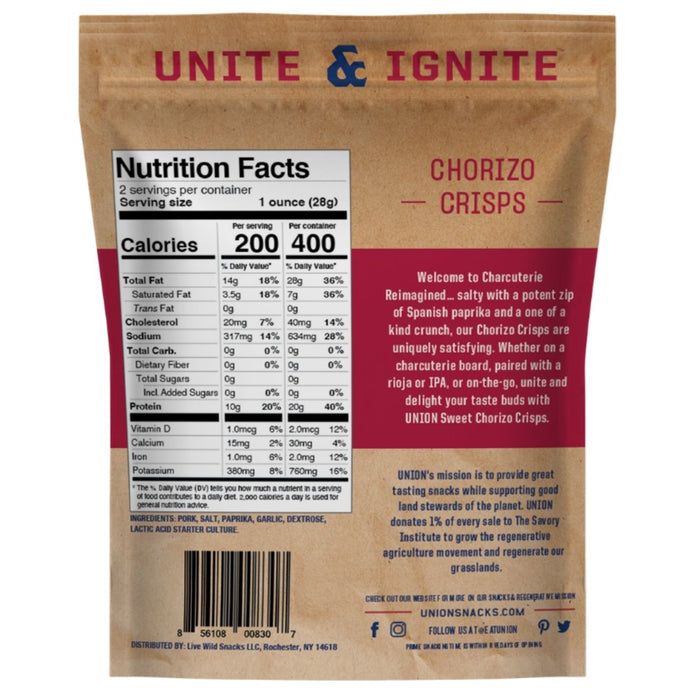 UNION - Chorizo Charcuterie Crisps Bags - 12 x 2.0oz - Snacks | Delivery near me in ... Farm2Me #url#