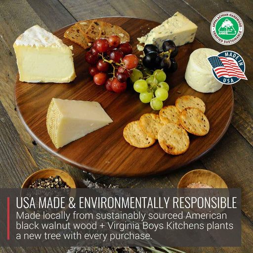 Virginia Boys Kitchens Serving Tray 13.5 Inch Round Walnut Wood Lazy Susan Centerpiece with Smooth 360 Degree Rotation
