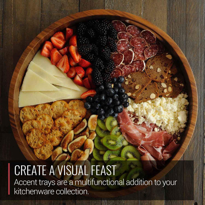 Virginia Boys Kitchens Serving Tray 16.5 Inch Round Walnut Wood Serving and Coffee Table Tray with Handles