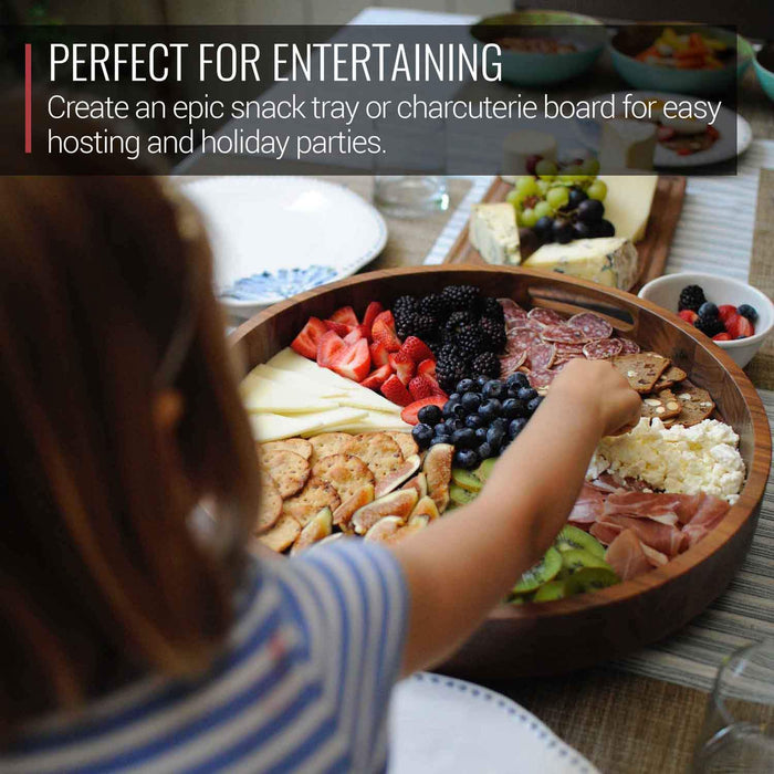 Virginia Boys Kitchens Serving Tray 16.5 Inch Round Walnut Wood Serving and Coffee Table Tray with Handles