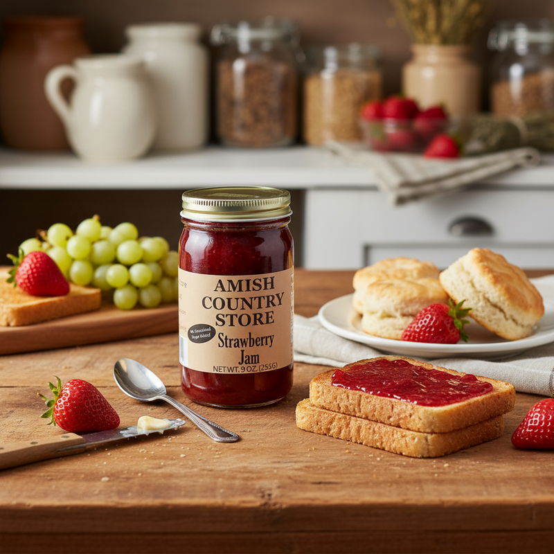 American-made honey, jam, jelly and fruit preserves served with toast and cheese