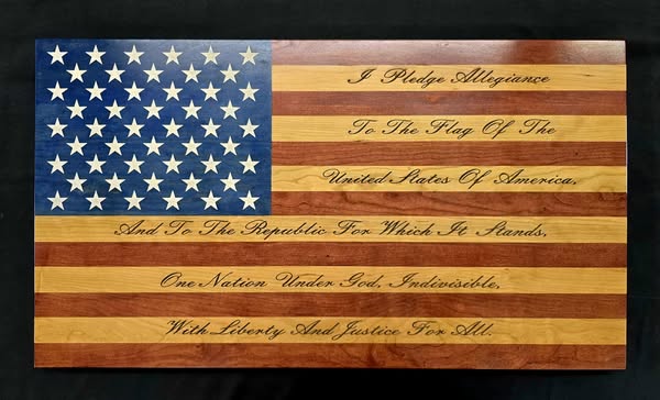 Handcrafted wooden American flag wall art in rustic, engraved and personalized styles