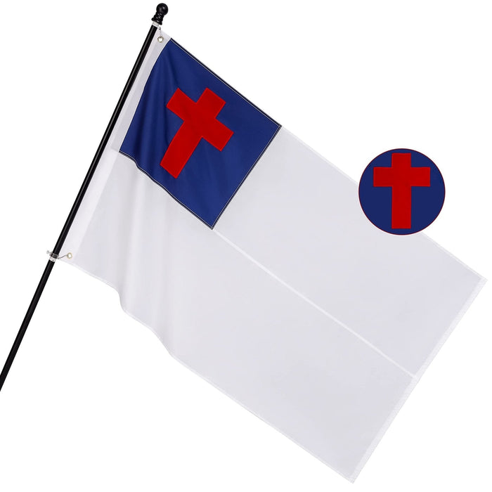 Christian religious flag with red cross on blue canton and white field