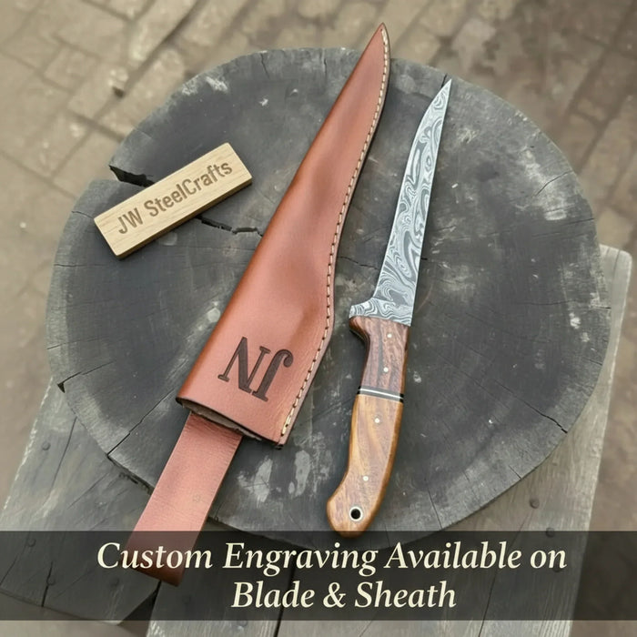 American-made collectible and custom Damascus knives with wood, bone, horn and resin handles