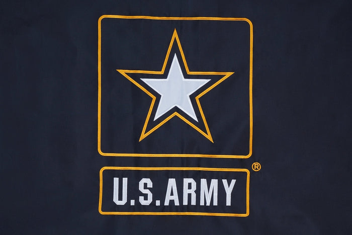 U.S. Army flag with blue Army emblem, red United States Army scroll and 1775 on white field