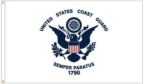 U.S. Coast Guard flag with blue eagle emblem on white field
