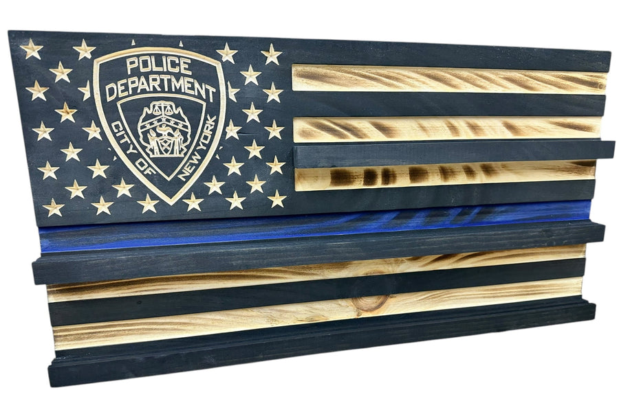 Custom Wooden Challenge Coin Display Flag with Engraved Badge