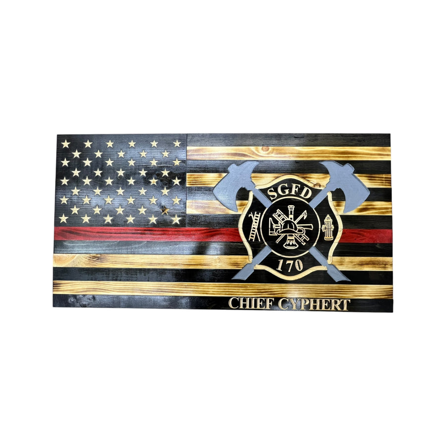 Custom Thin Red Line Firefighter Flag with Axes and Maltese Cross