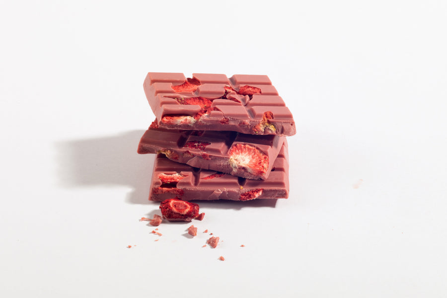 Stacked ruby chocolate strawberry pieces