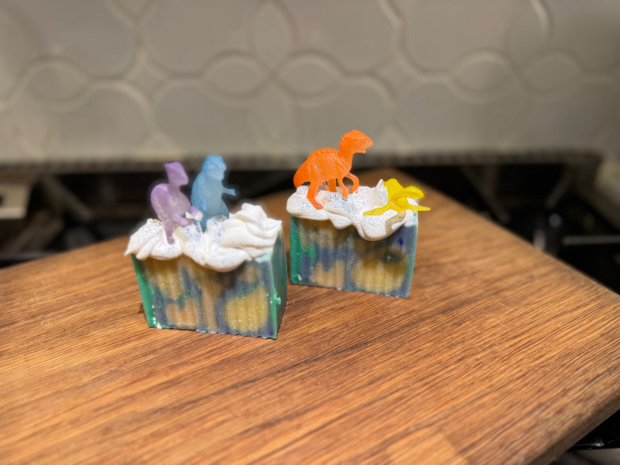 LIMITED Kids Collection of Handmade Soaps including a Toy! Made with coconut milk and oatmeal. Glow in the dark!