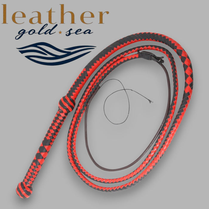 Handmade Leather Whip – Black & Red Kangaroo Bullwhip