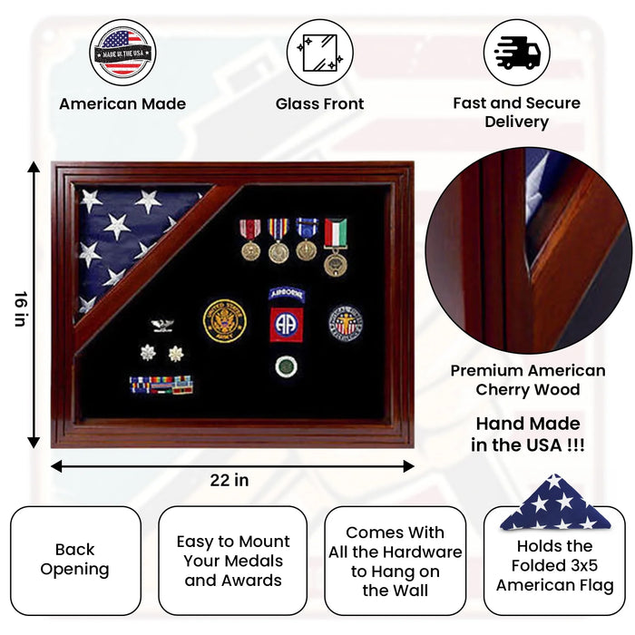 Military Award Shadow Box with Display Case for 3 x 5ft Flag - Felt in Black, Military Award Shadow Box with Display Case for 3 x 5ft Flag, The Military Gift Store, Military Flag Display Case, Flag Shadow Boxes (21)