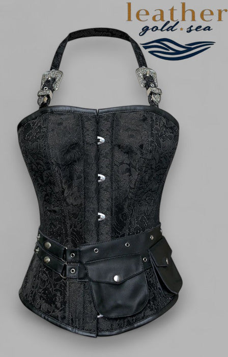 Andrews Black Corset with Strap and Faux Leather Pouch