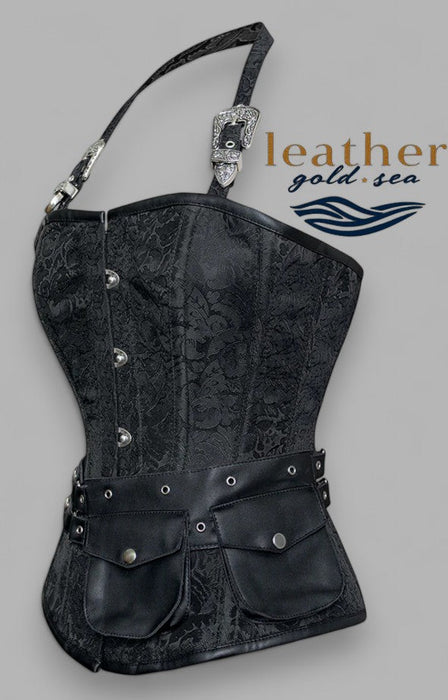 Andrews Black Corset with Strap and Faux Leather Pouch