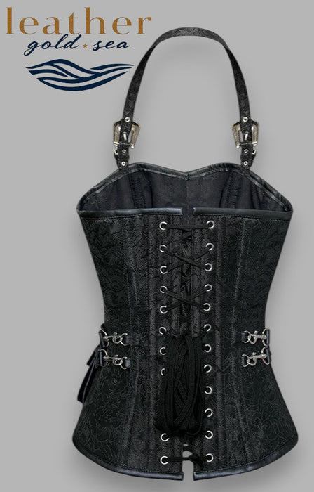 Andrews Black Corset with Strap and Faux Leather Pouch