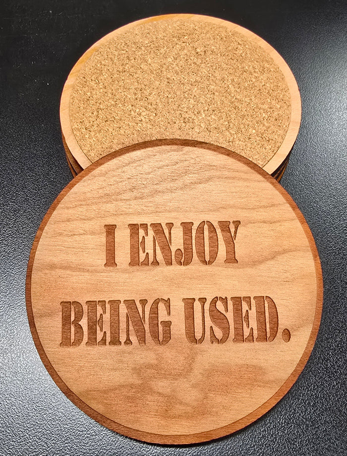 I Enjoy Being Used Patriotic Wood Coaster Set – Handcrafted by U.S. Veterans