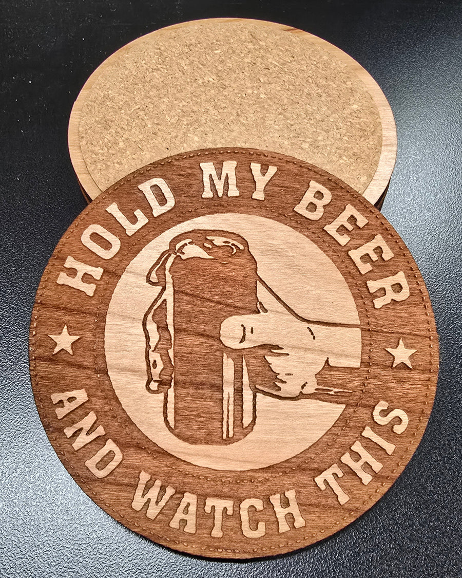 Hold My Beer Patriotic Wood Coaster Set – Handcrafted by U.S. Veterans