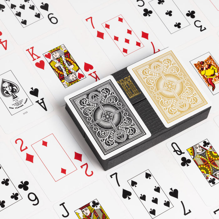 KEM Arrow Black & Gold Poker Jumbo Wide Playing Cards – 2 Deck Luxury Set