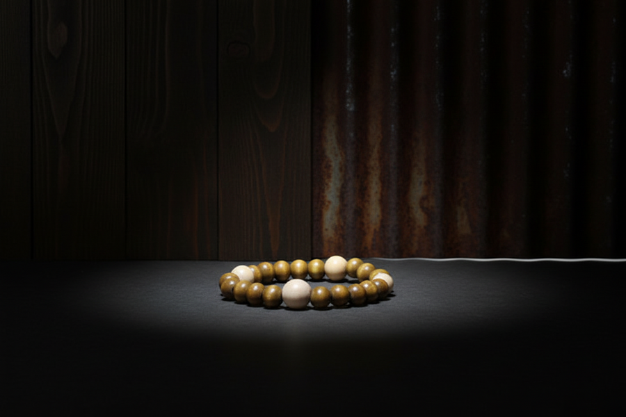 4 Tan Wood Bead w/ Brown Wood Bead Bracelet by Theiss
