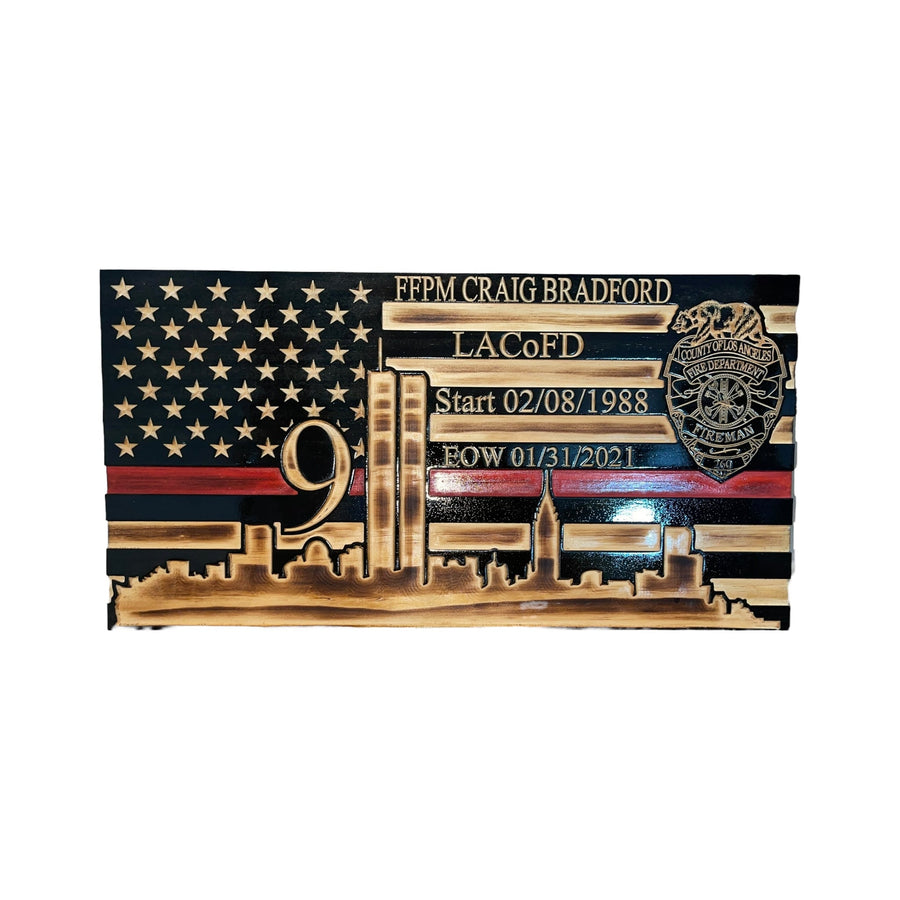 Personalized 9/11 Tribute Wooden Flag with NYC Skyline