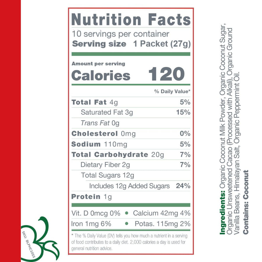 Instant Dairy Free Peppermint Hot Cocoa Mix  | Single Serving 10 Pack |Gluten Free, Vegan and Organic