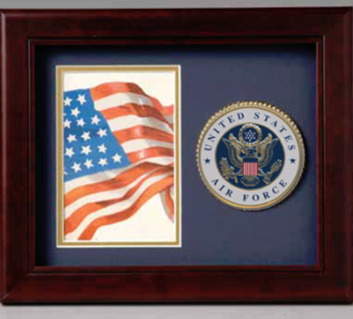 Photo and medallion frame Air Force, Air Force Medallion Frame., , The Military Gift Store, Photo Flag and Medal Display Case