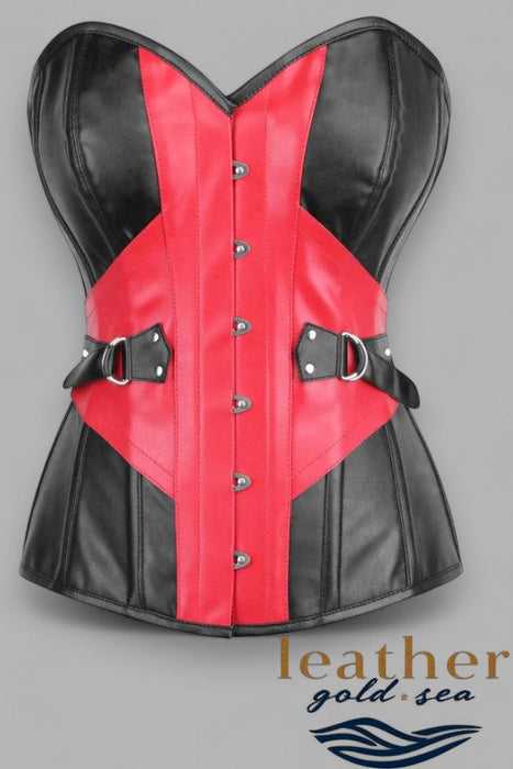 Bertrand Black & Red Faux Leather Corset With Buckle Details