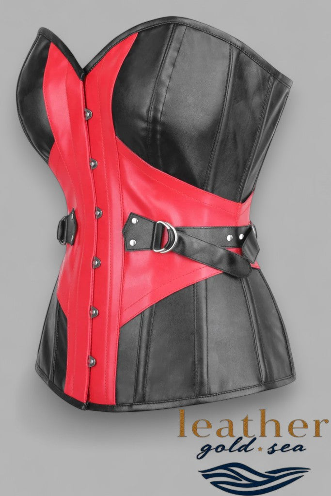 Bertrand Black & Red Faux Leather Corset With Buckle Details