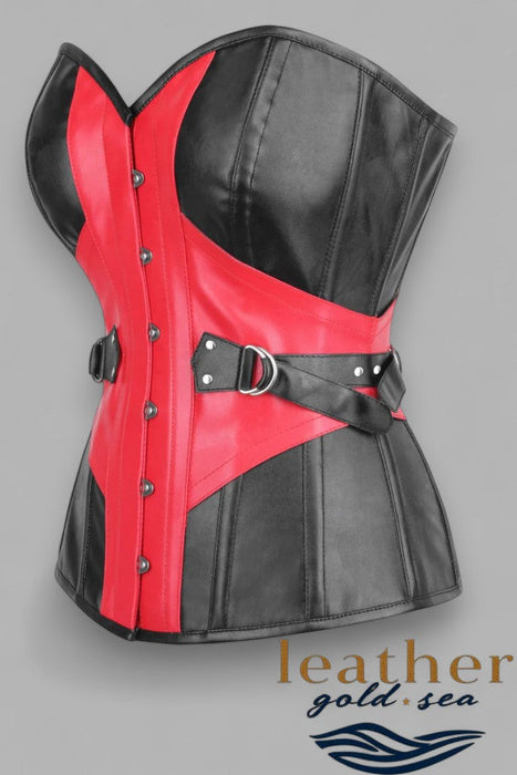 Bertrand Black & Red Faux Leather Corset With Buckle Details