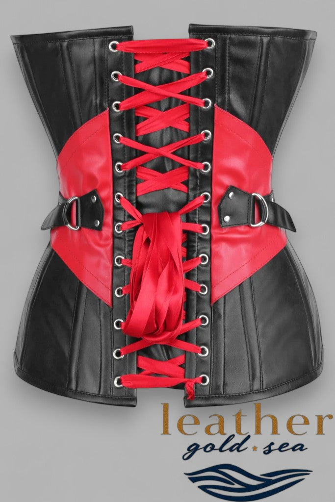 Bertrand Black & Red Faux Leather Corset With Buckle Details