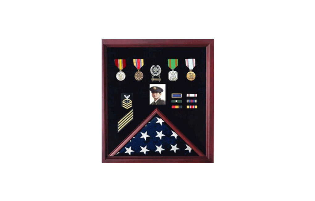 4 x 6 Flag Display Case Combination For Medals Photos - Photo and Badge.