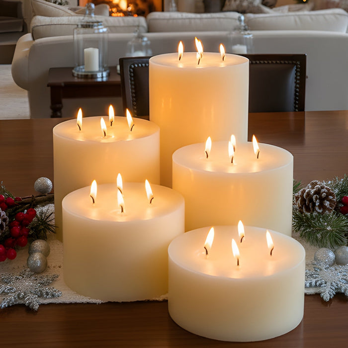 Giant 6 Inch Wide White Beeswax 4 Wick Candles