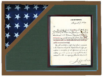 Oak Shadow box to hold a 3’X5’ flag with 8.5'x11' certificate., , The Military Gift Store, Flag Case with Display Shadow Box