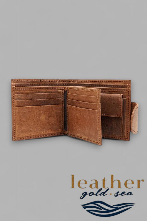 Wallet for Men with Zipper - Light Brown Leather
