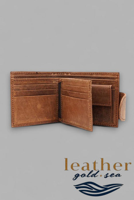 Wallet for Men with Zipper - Light Brown Leather