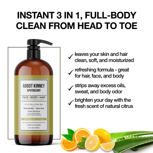 2 PACK - Men's 3-in-1 Moisturizing Shampoo, Conditioner, and Body Wash - Energizing Citrus 32oz by Abbot Kinney Apothecary Men's Grooming Los Angeles Brands 