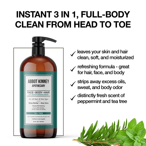 2 PACK - Men's 3-in-1 Moisturizing Shampoo, Conditioner, and Body Wash, Tea Tree 32oz by Abbot Kinney Apothecary Men's Grooming Los Angeles Brands 