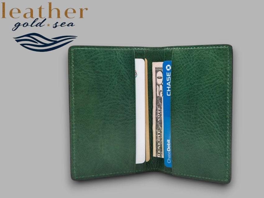 Green Leather Wallet | Handmade | Mens wallet wallets