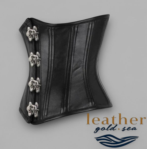 Handcrafted Black Leather Underbust Corsets