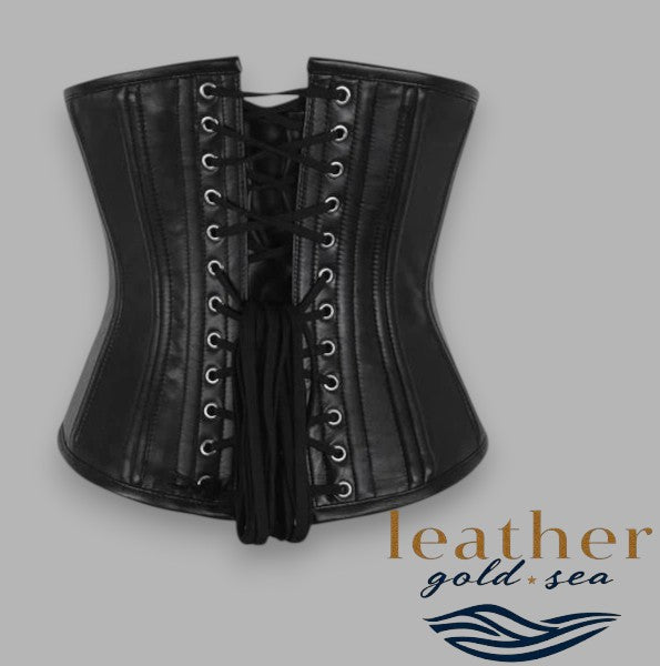 Handcrafted Black Leather Underbust Corsets
