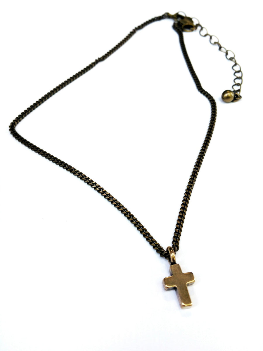 Mini Cross of Comfort necklace with adjustable chain on white