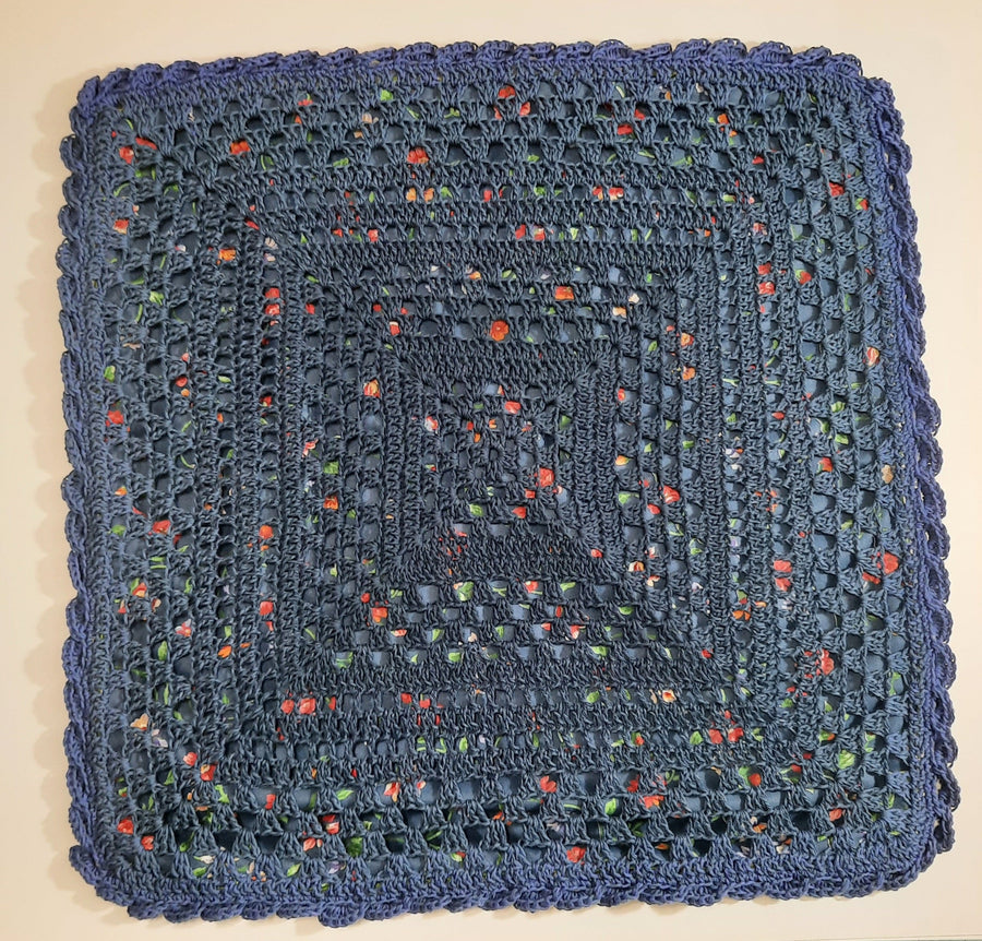 Blue & Violet Crochet Pillow Cover, flat crochet front