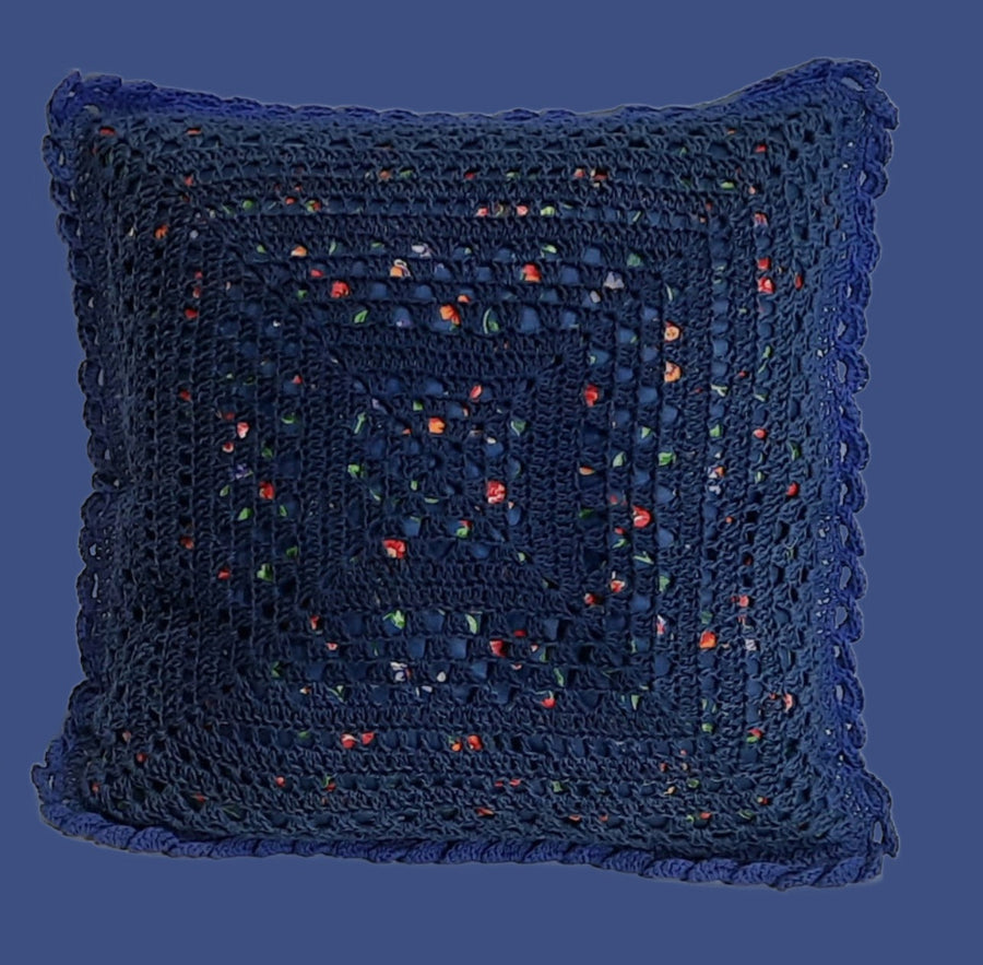 Blue & Violet Crochet Pillow Cover, filled blue-violet crochet front