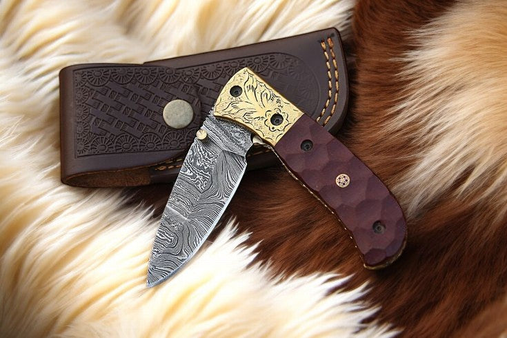 Handmade Damascus Pocket Knife with Micarta Handle
