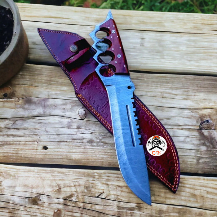 Handmade Damascus Tactical Knuckle Knife with Full Tang handle